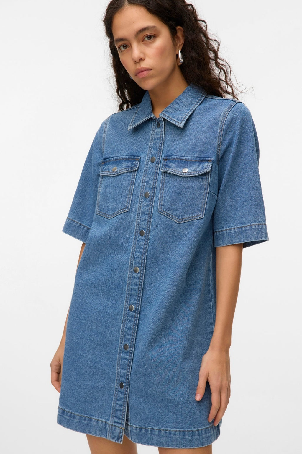 Fenja Short Denim Dress - Medium Blue Denim