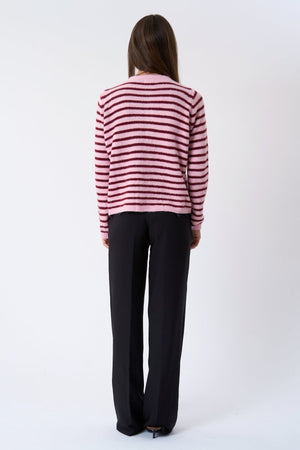 Cardigan en tricot rayé Cizette - Rose/Bourgogne