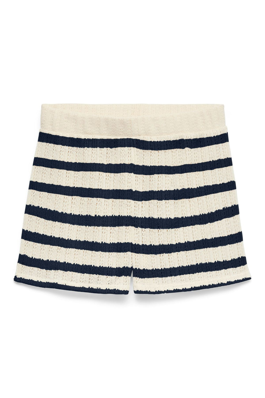Freja Midden taille Shorts - Berkenstrepen - Marineblauwe blazer
