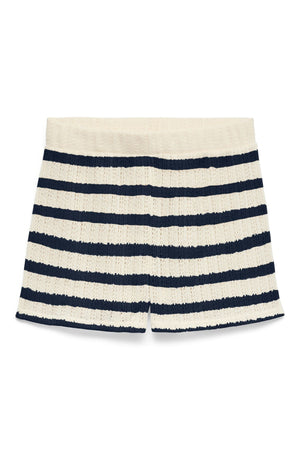 Freja Midden taille Shorts - Berkenstrepen - Marineblauwe blazer