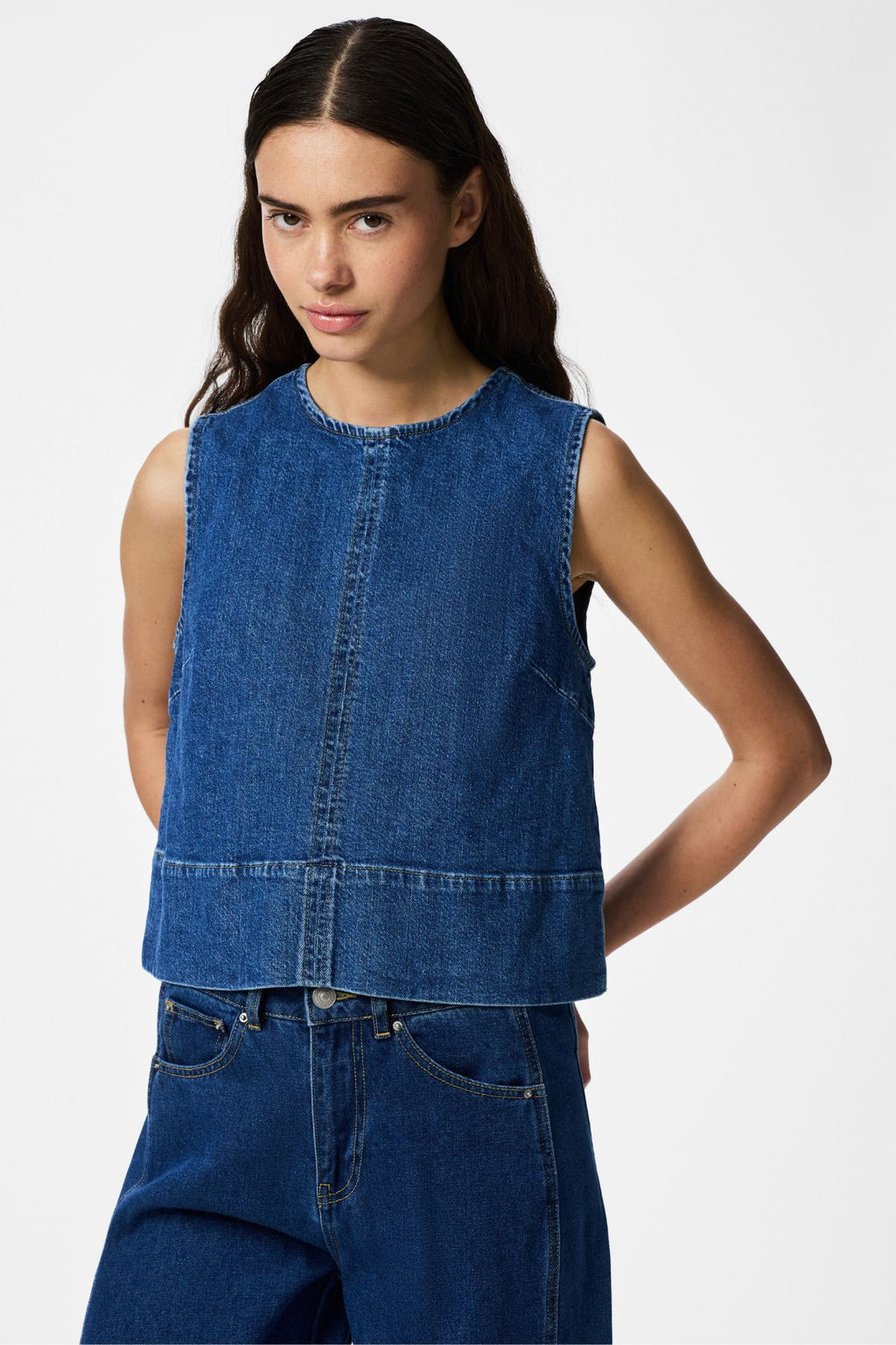 Silke denim top - medium blauw denim
