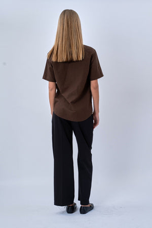 Short Sleeve Linen Shirt - Brown