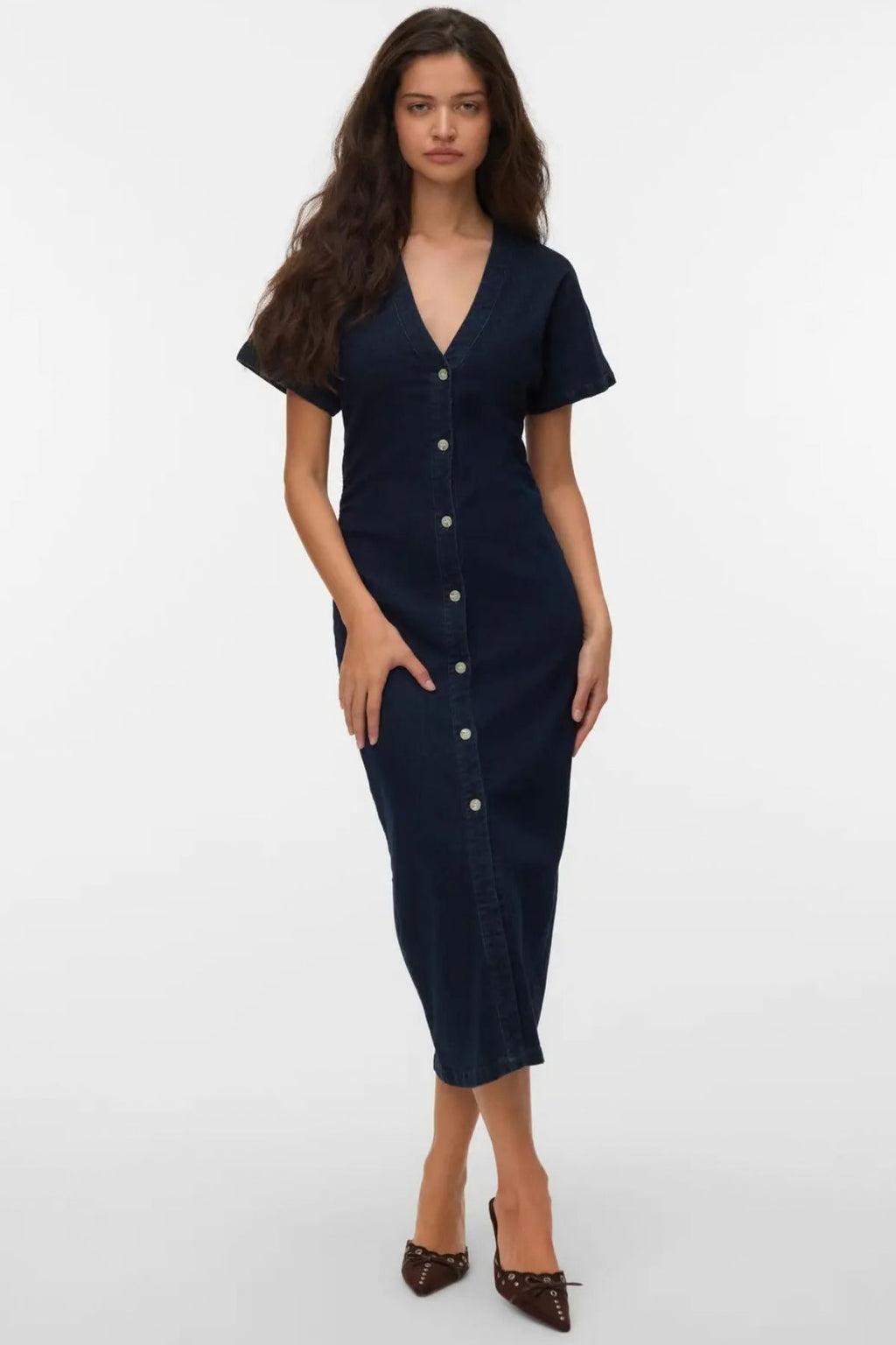 Robe à col en V Sanni - Denim bleu foncé