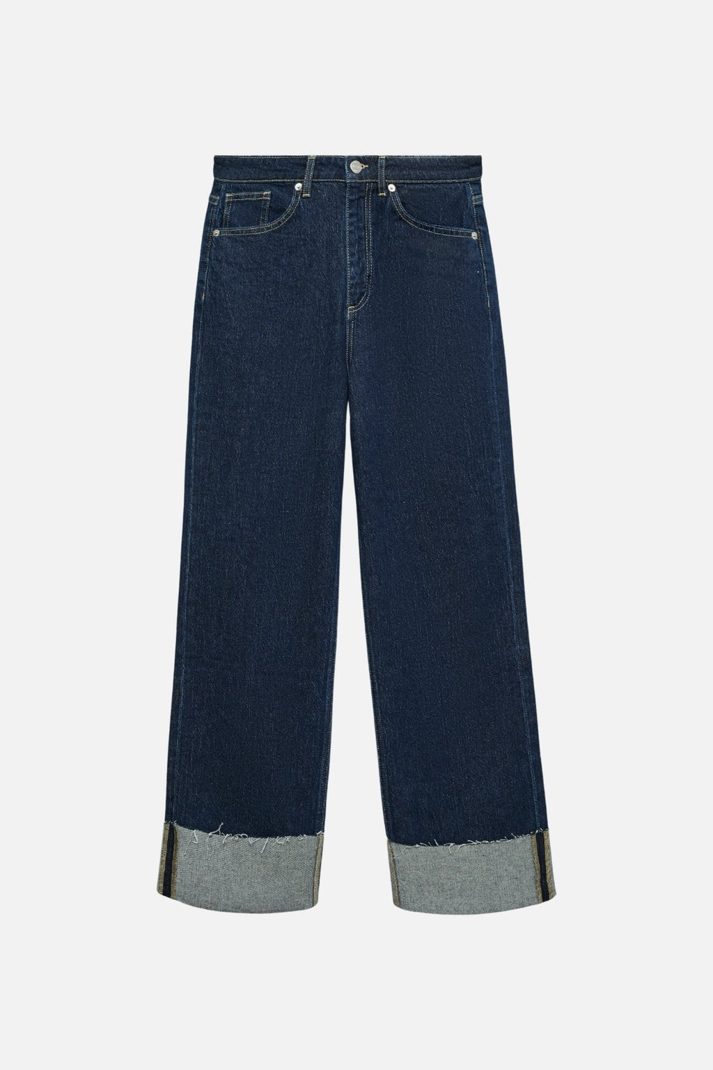 Tessa Fold Up Wide Denim Jeans - Dark Blue Denim