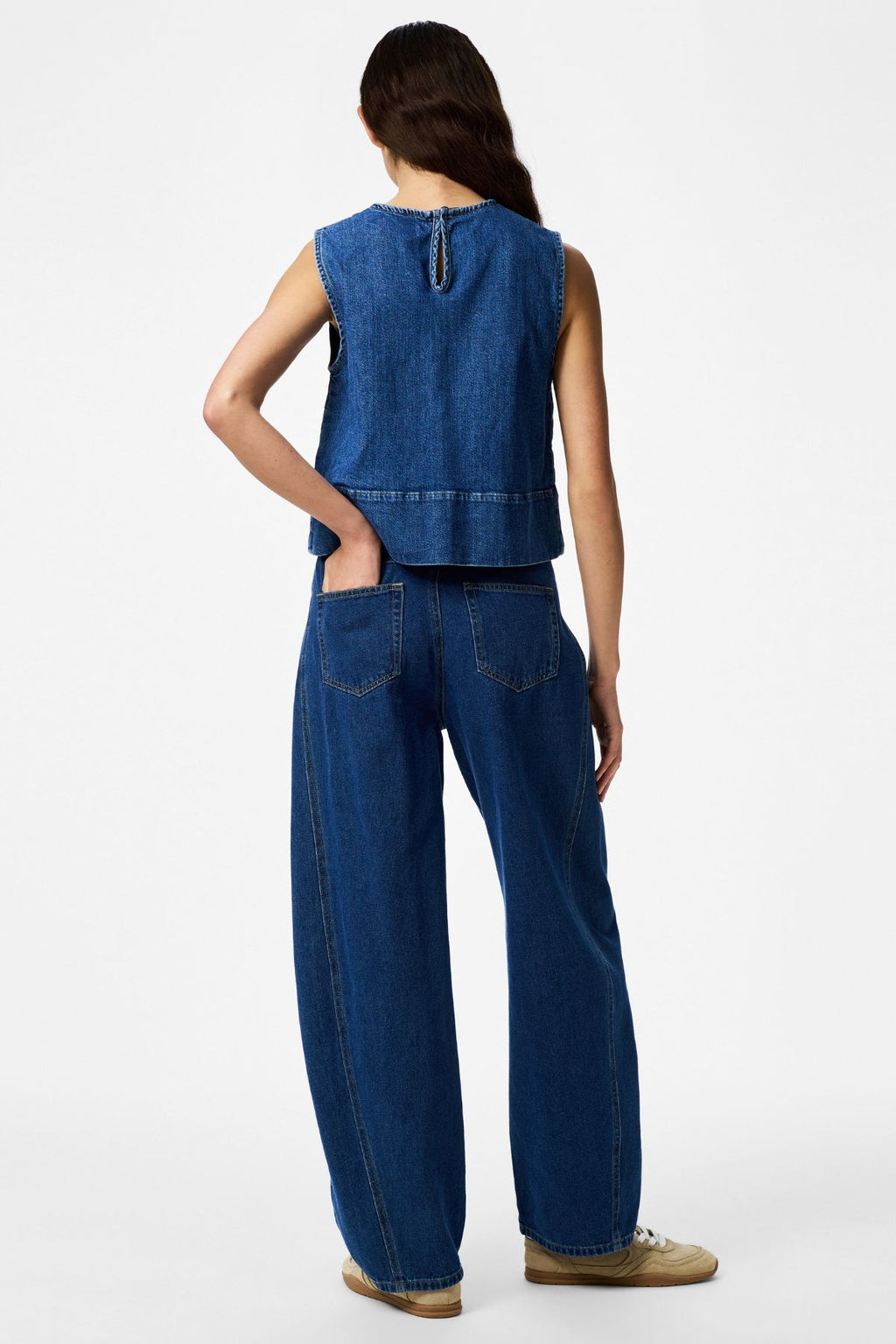 Silke denim top - medium blauw denim