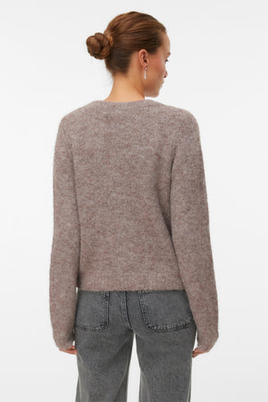 Novah O-hals Knoop Cardi - Bruine Linzen Melange