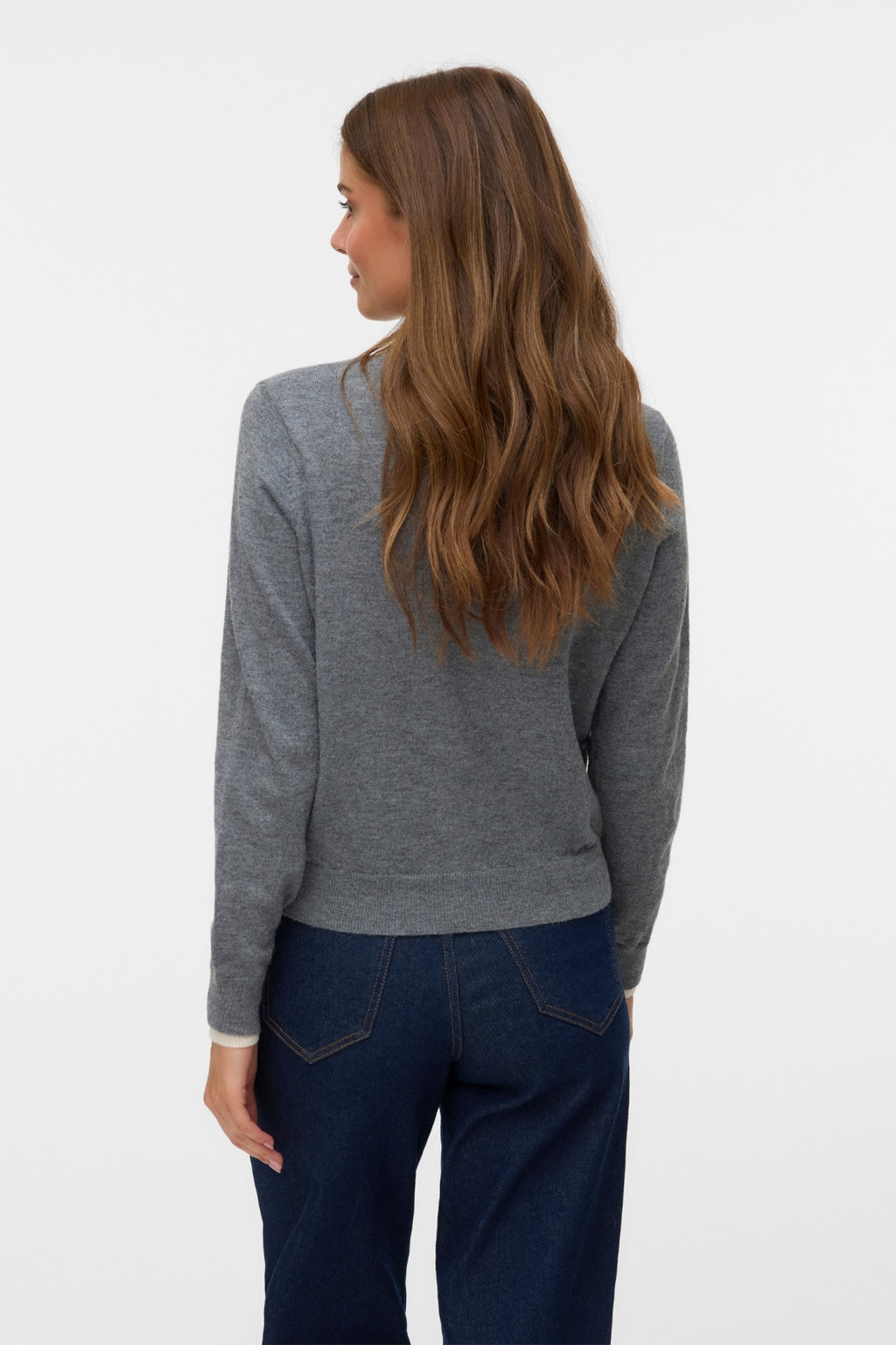 Magnifique cardigan à col rond - Gris moyen mélangé w. Bouleau