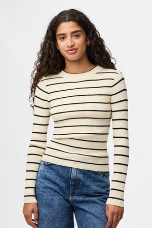 Mira New O-Neck Knit - Bouleau/Noir
