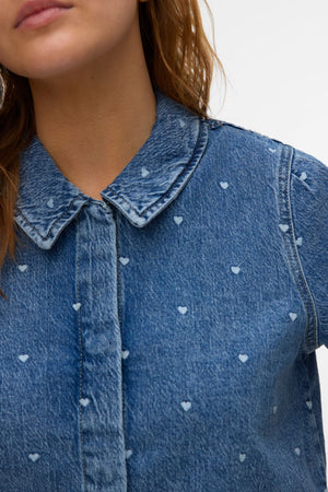 Chemise en jean 2/4 Dionne - Denim bleu moyen - Coeur