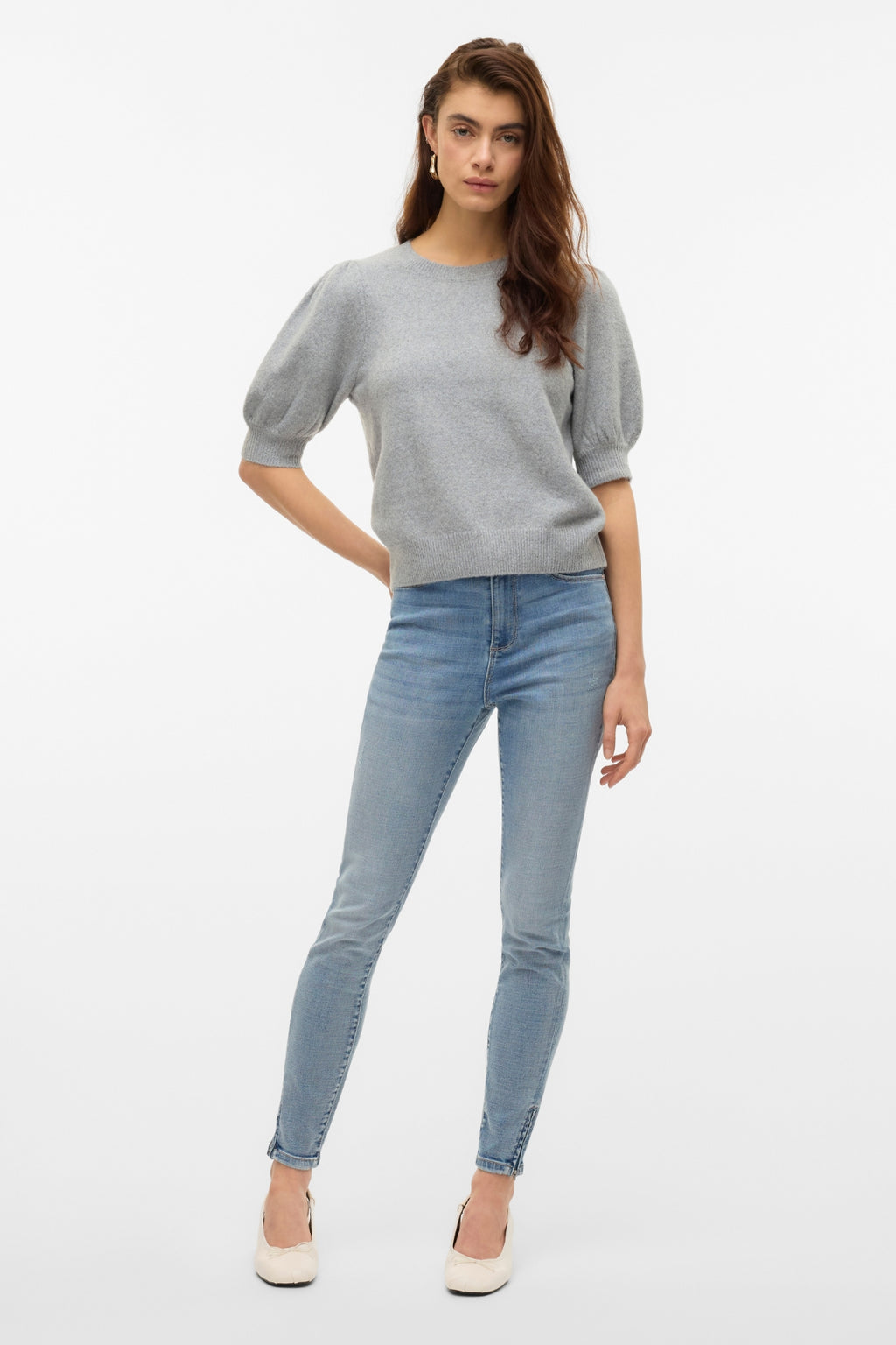 Doffy O-Neck Pullover - Light Grey Melange