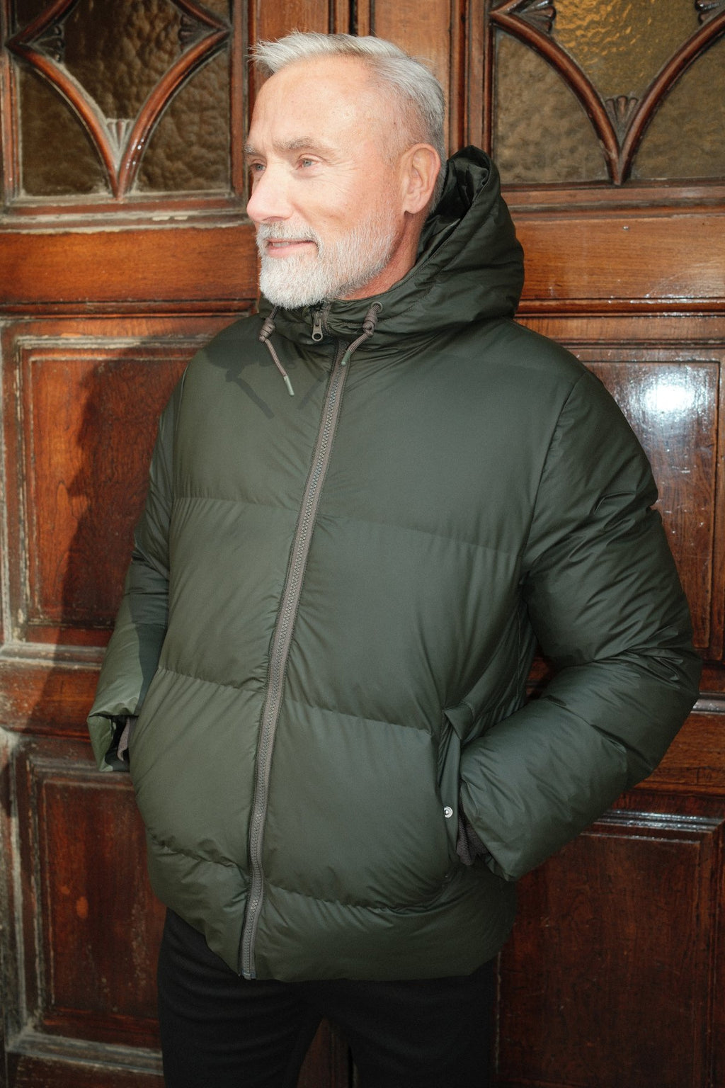 Veste à capuche enduite - Olive