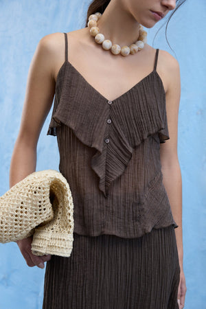 Danira V-Neck Singlet Top - Slate Black