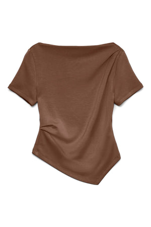 Mille korte top met boothals - bruin