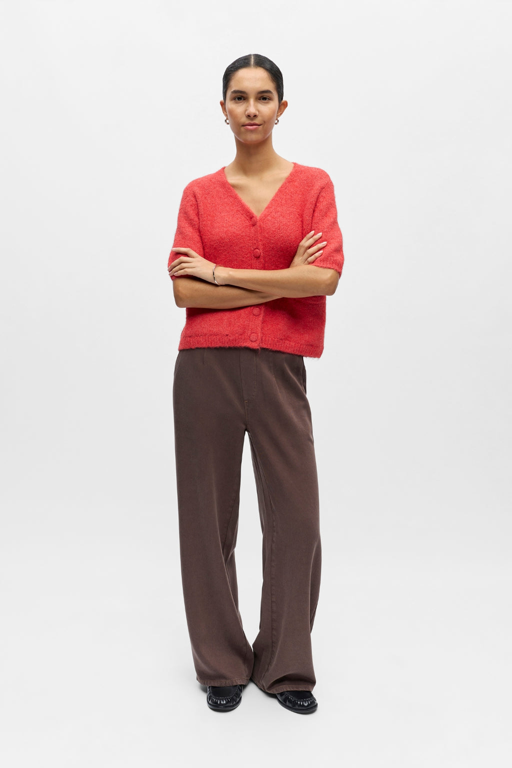 Cardigan en tricot à col en V Saggia - Poinsettia Melange