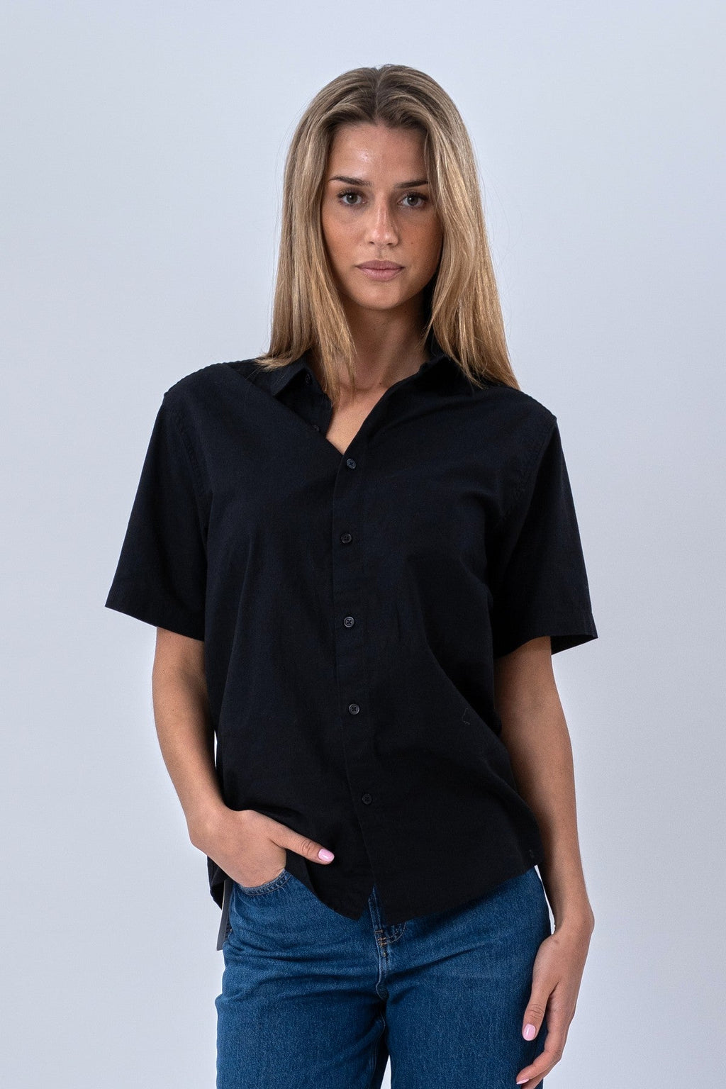 Short Sleeve Linen Shirt - Black