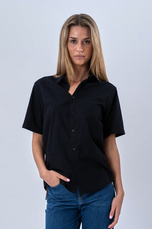 Short Sleeve Linen Shirt - Black