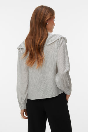 Kaja V-Neck Frill Shirt -  Snow White Amanda Black