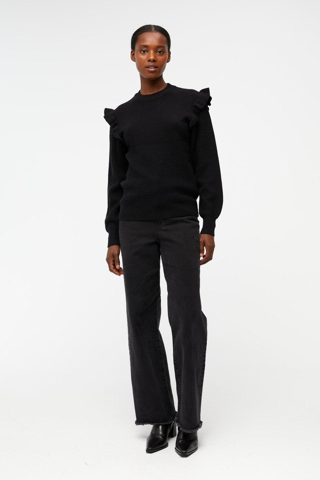 Pullover à volants Malena - noir