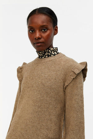 Malena Ruffle Pullover Strik - fossiel