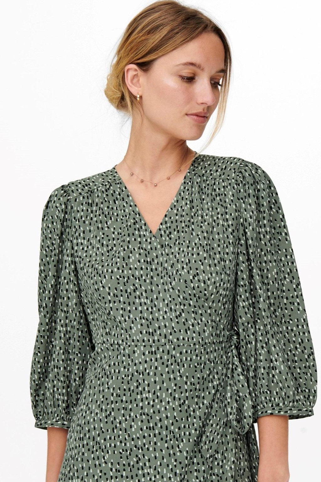 Olivia 3/4 Wrap Midi Robe - Balsam Green