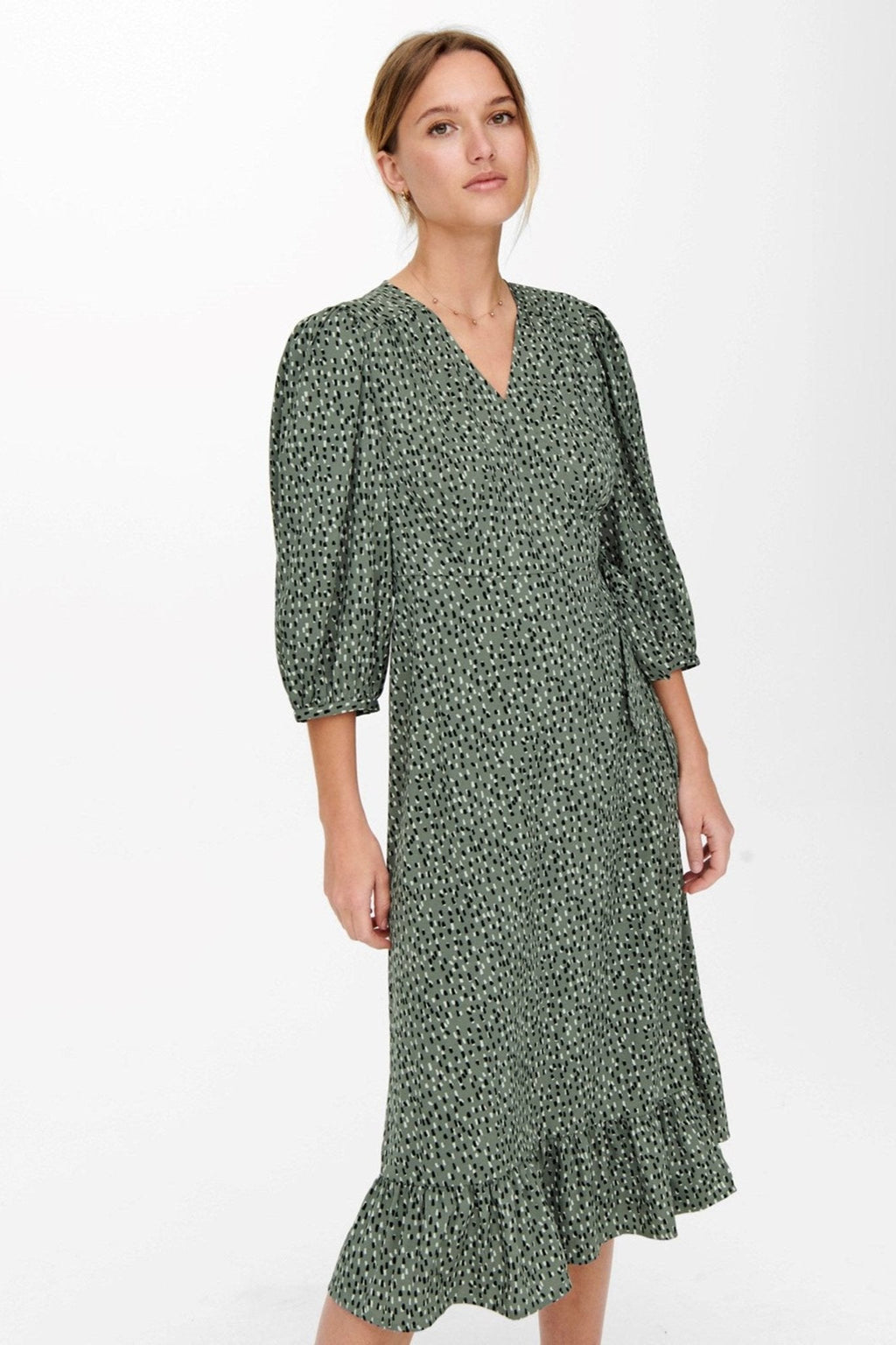 Olivia 3/4 Wrap Midi Robe - Balsam Green