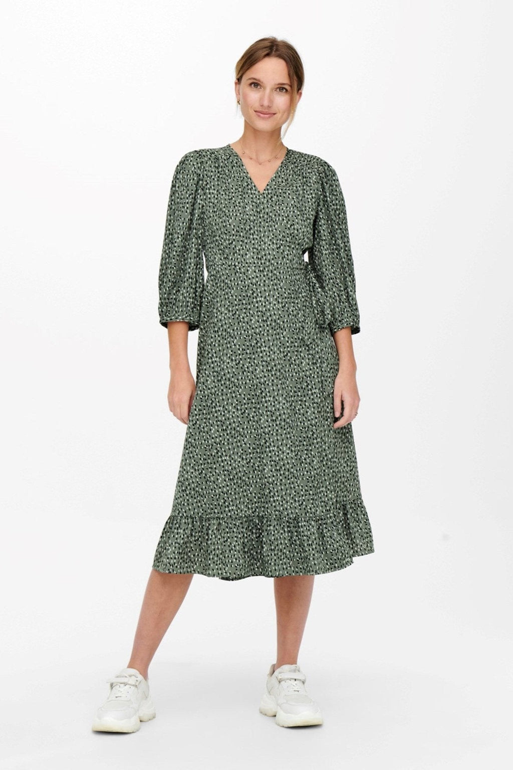Olivia 3/4 Wrap Midi Robe - Balsam Green