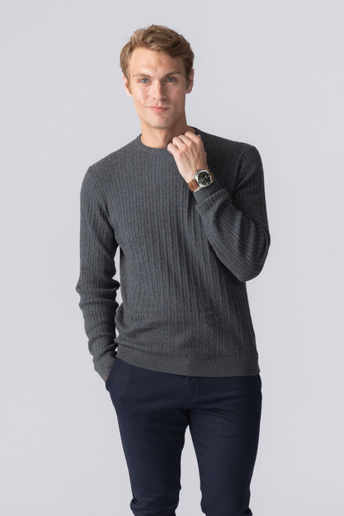 Pullover Cable Knit - Charcoal Melange - TeeShoppen Group™