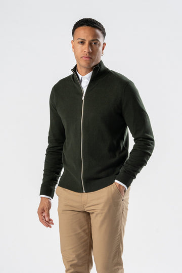 Cardigan zippé à pullover - Armée