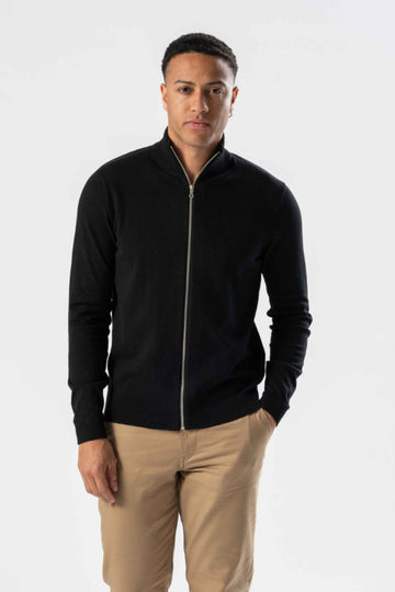 Pullover Zip Cardigan - Black