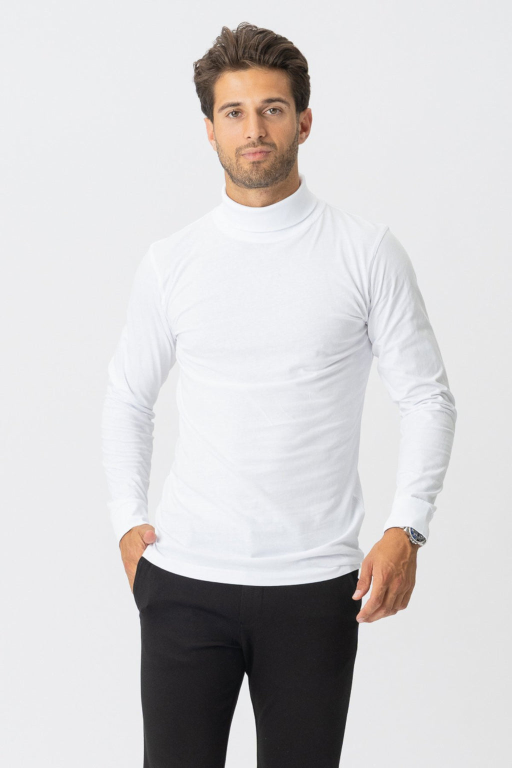 Roll collar sweater - White