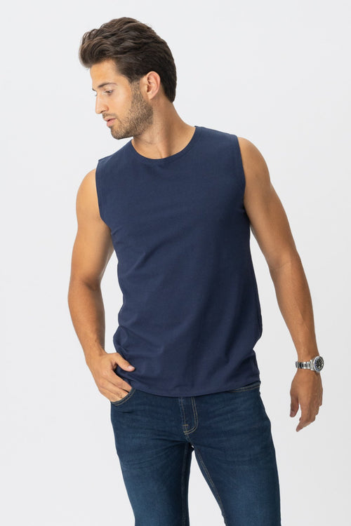 Sleeveless Tee - Navy - TeeShoppen Group™