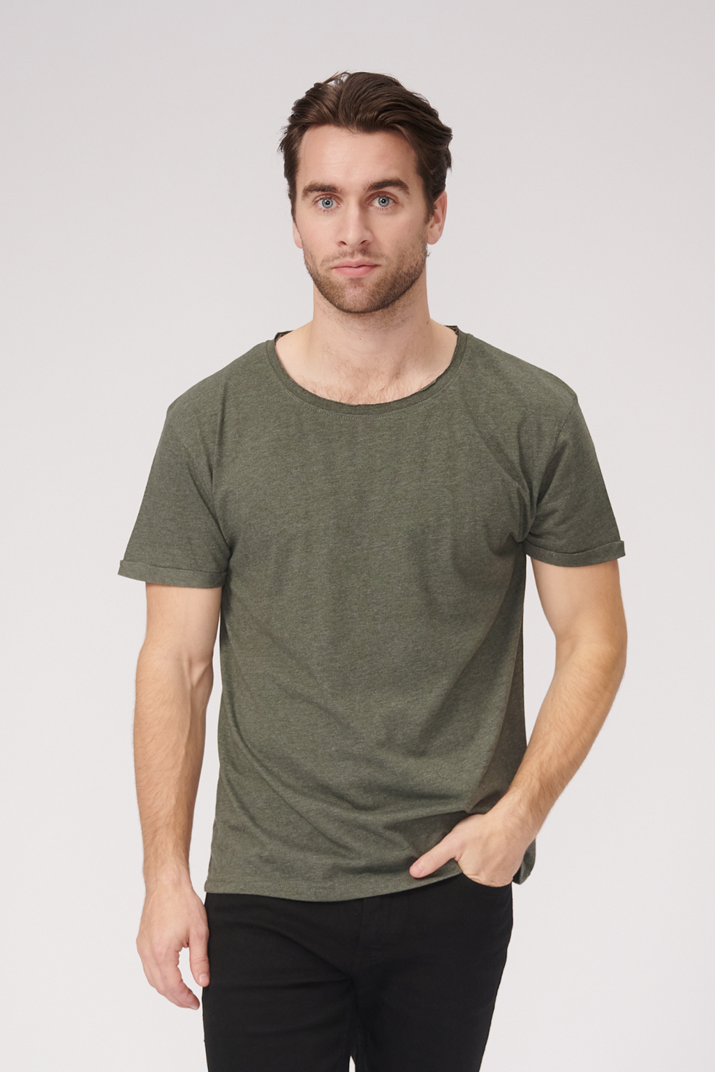 Raw Neck T-shirt - Mottled Green