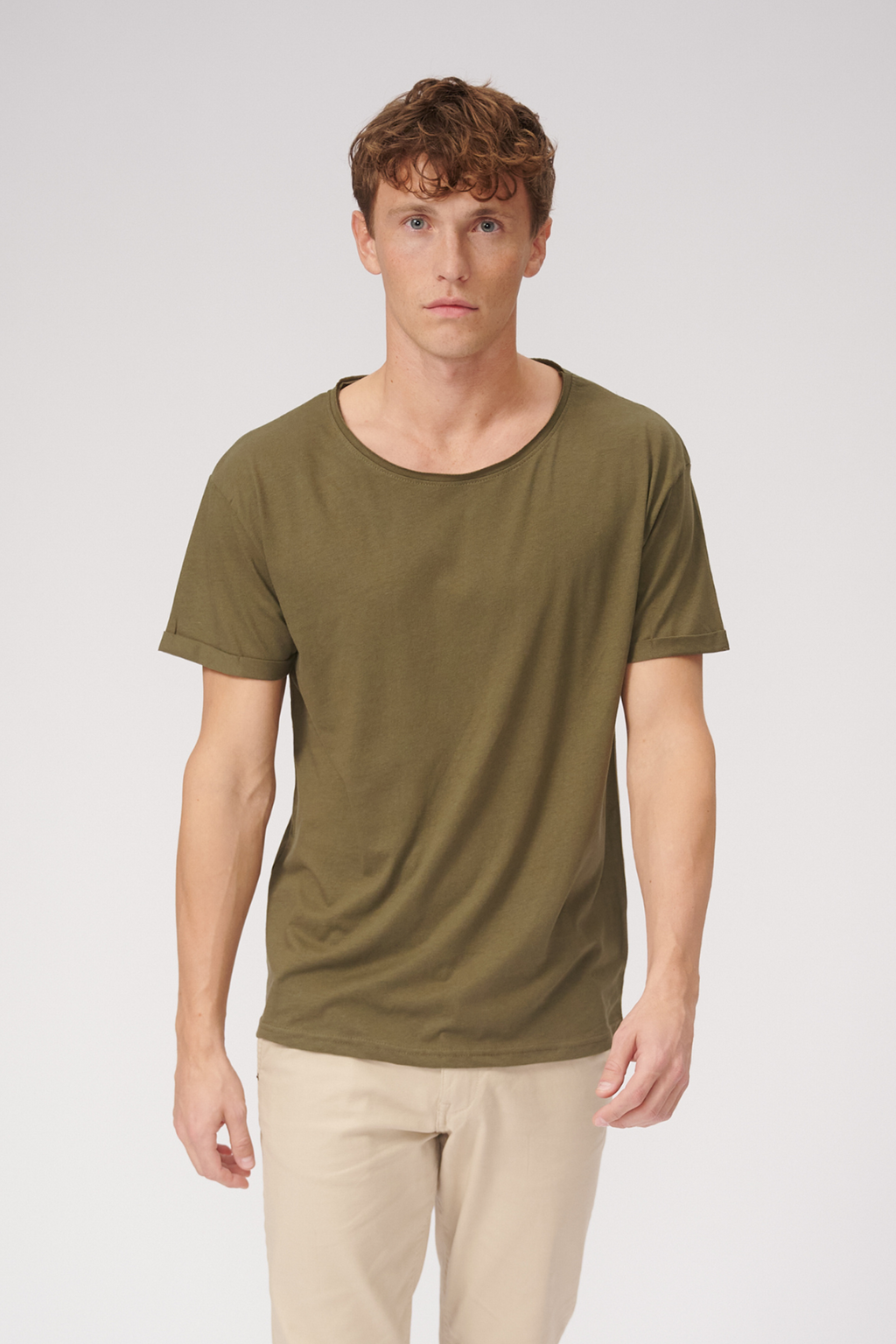 Raw Neck T-shirt - Olive Green