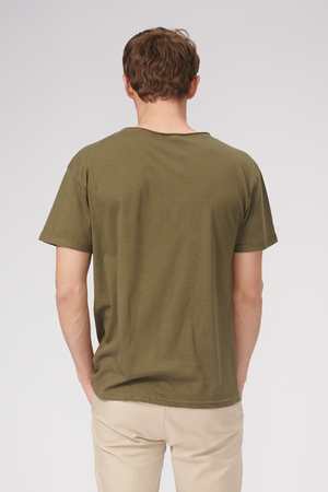 T-shirt à col profond - Vert olive