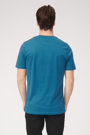 Basic T-shirt met V-hals - Petroleumblauw