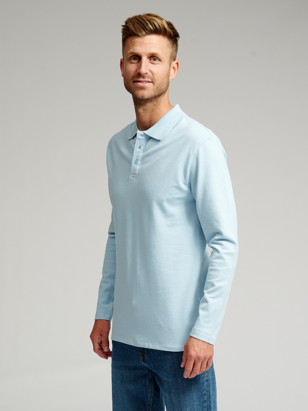 Muscle Long Sleeve Polo Shirt - Light Blue