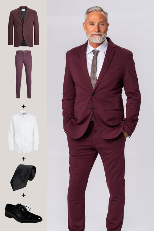 The Original Performance Suit (Burgundy) + Shirt, Tie & Derby Shoes - Package Deal - TeeShoppen Group™