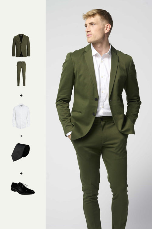 The Original Performance Suit (Dark Green) + Shirt, Tie & Derby Shoes - Package Deal - TeeShoppen Group™