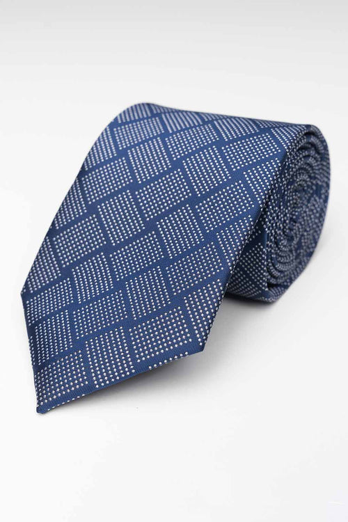 Tie - Dark Blue/White Square - TeeShoppen Group™ - Accessories - TeeShoppen