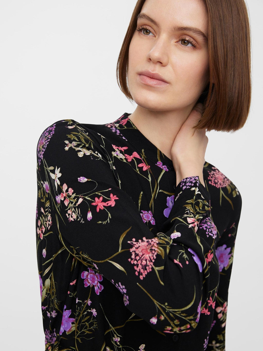 Robe de chemise à manches longues faciles - violet