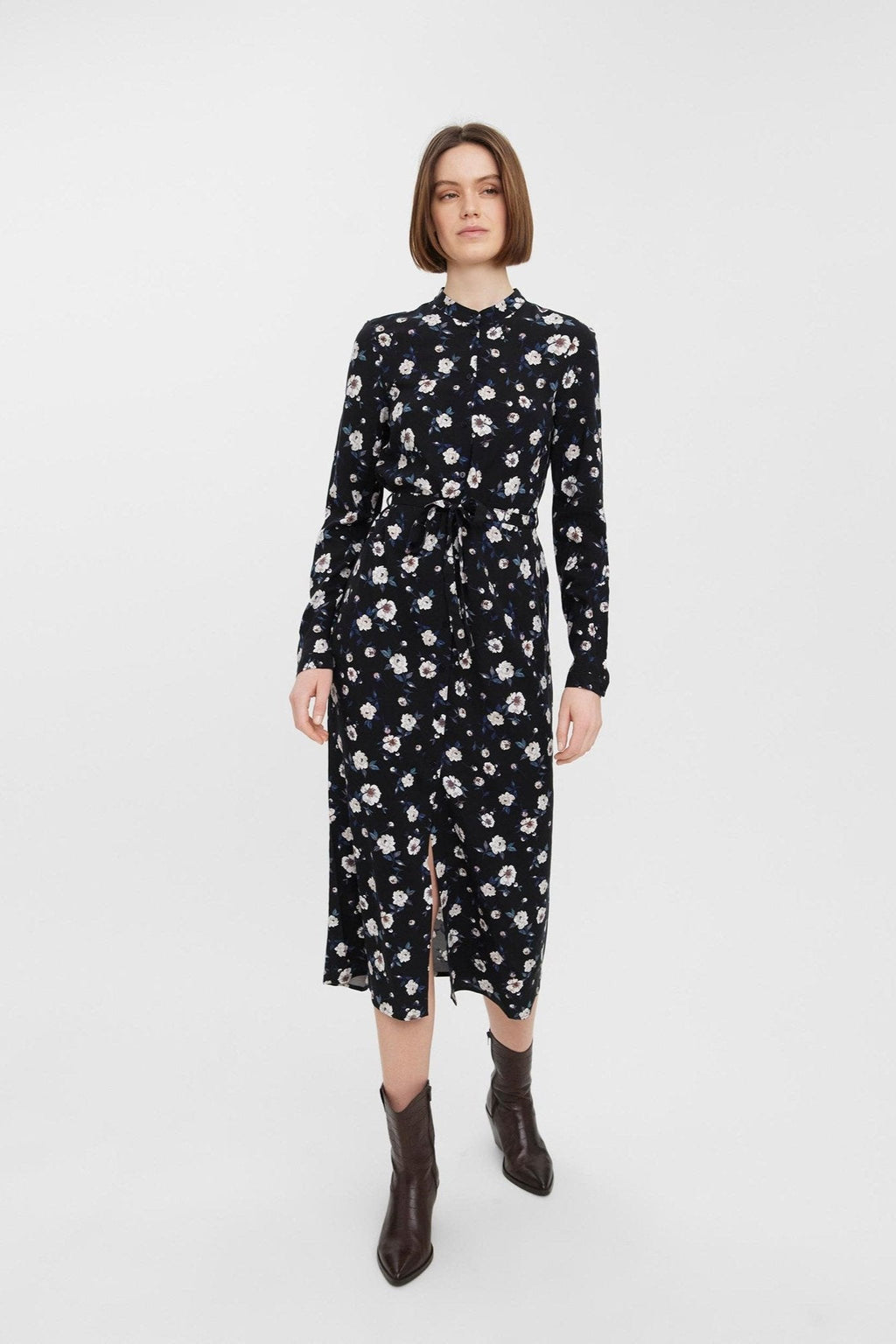 Robe de chemise à manches longues faciles - noir