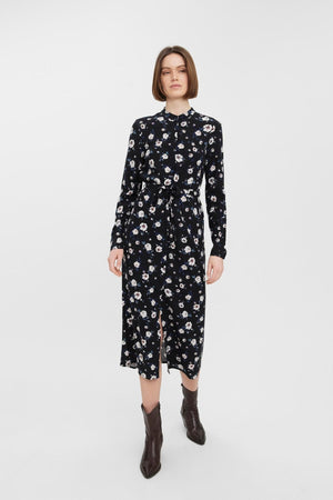 Robe de chemise à manches longues faciles - noir