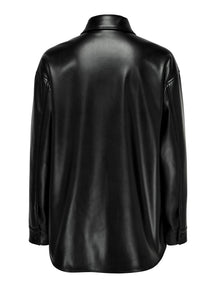 Anne Faux Leather Shacket - Black