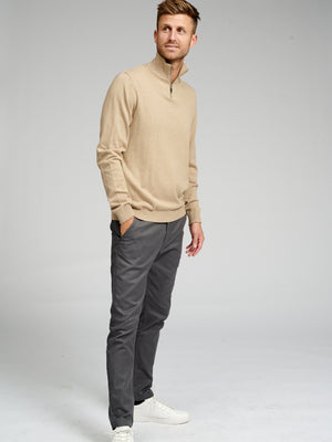 Basic Knit High zip - Beige - TeeShoppen Group™ - Knitwear - TeeShoppen