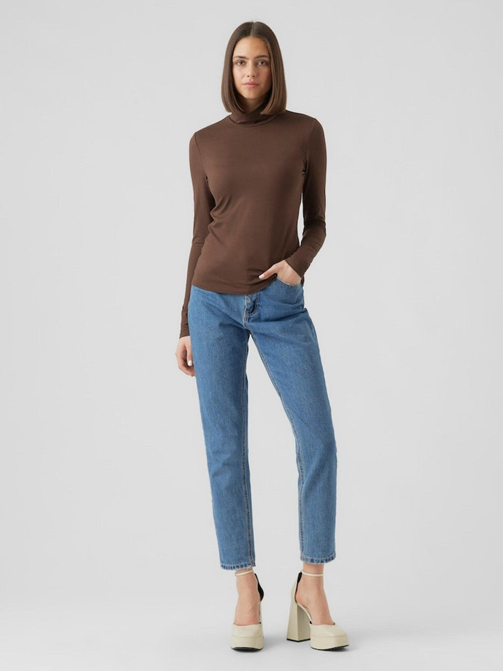 Ina High Neck Top - Coffee Bean