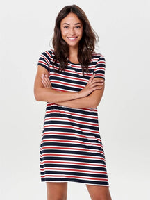 Loose dress with back details - Red & Blue Striped