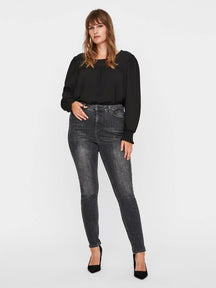 Lora Jeans High-Waisted (courbe) - Denim de gris noir