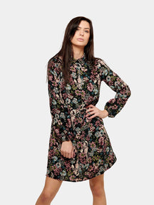 Printed Shirt Dress - Black