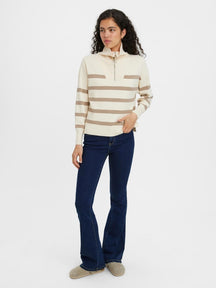 Saba Stripe Half-Zip Blouse - Brunch Brown