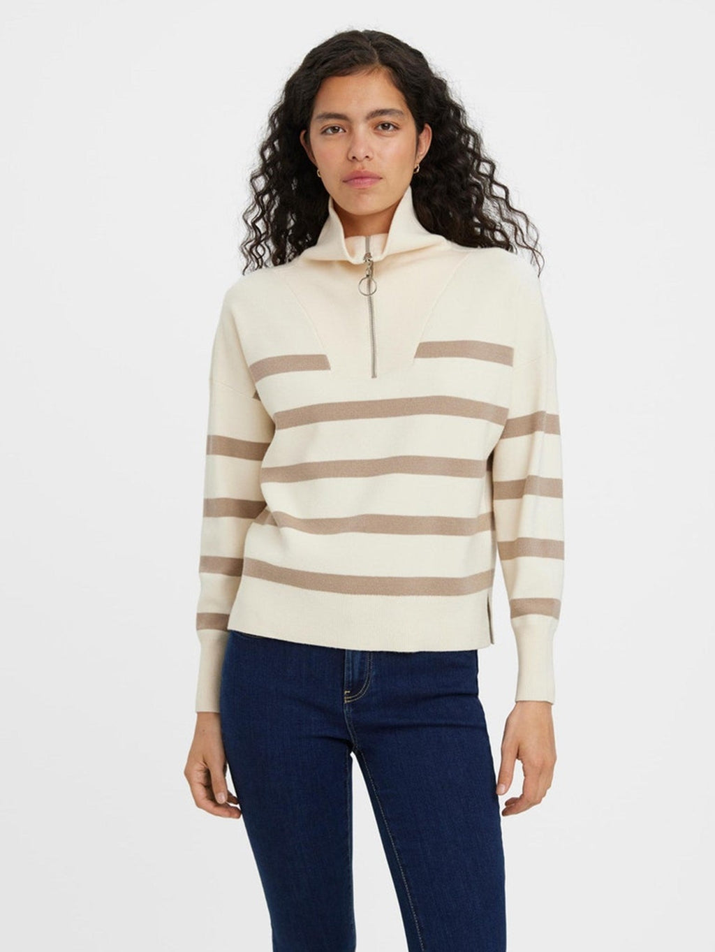 Saba Stripe Half-Zip Blouse - Brunch Brown